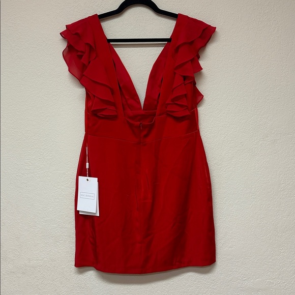 Mac Duggal NWT Ieena Elegant Red Ruffle Sleeve mini Dress size 10 - Picture 4 of 5